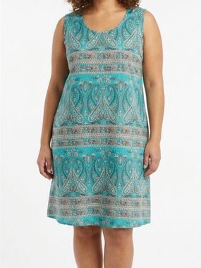 Simple Fun Women Size Lg Turquoise Paisley Sleeveless Sundress Short Summer Boho